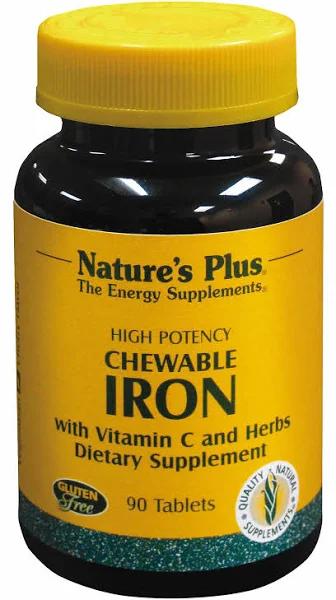 Nature's Plus Chewable Iron with Vitamin C & Herbs - Cherry Flavour, 90 Tablets