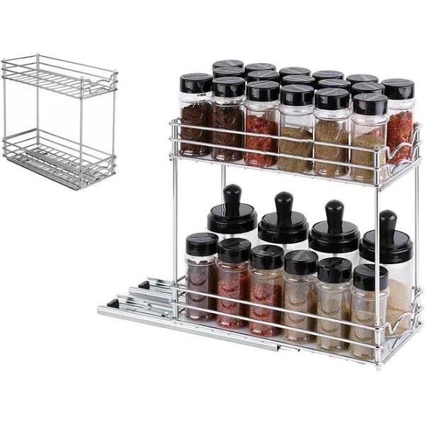 2-Tier Pull Out Spice Rack for Cabinet Slide Out Kitchen Organizer Storage Rack