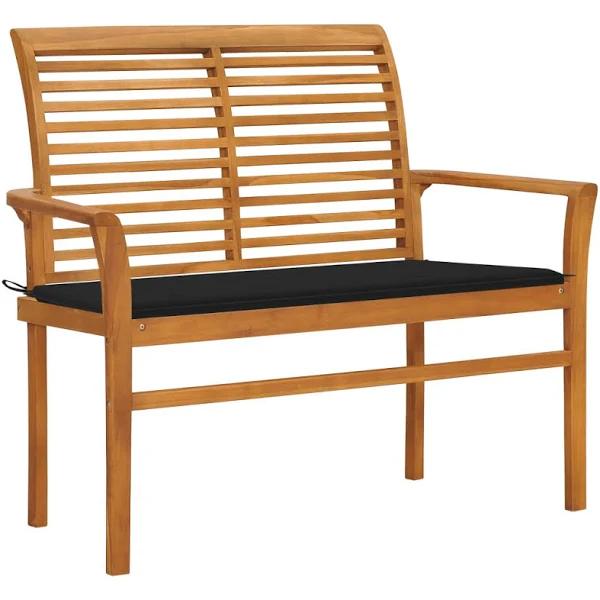 vidaXL - Garden Bench with Cushion Solid Teak Wood - Black - 112 cm