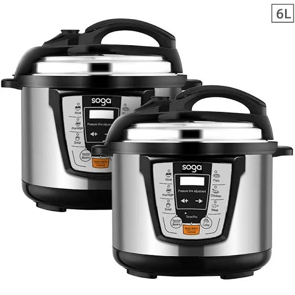 SOGA 2x Electric Stainless Steel Pressure Cooker 6L 1600W Multicooker 16