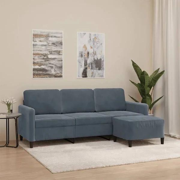 3-Seater Sofa with Footstool Dark Grey 180 cm Velvet vidaXL