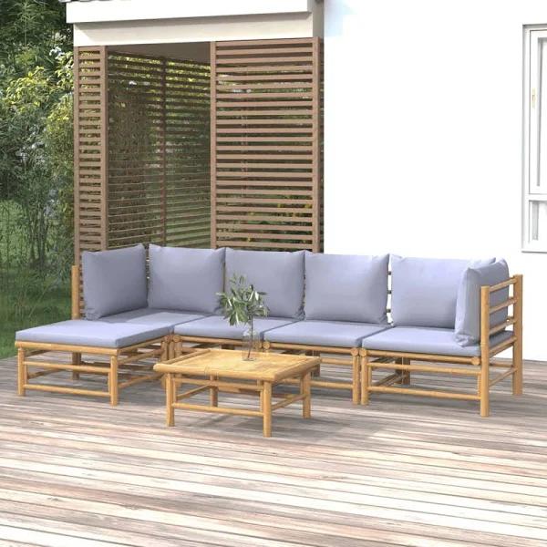 6 Piece Garden Lounge Set With Light Grey Cushions Bamboo vidaXL