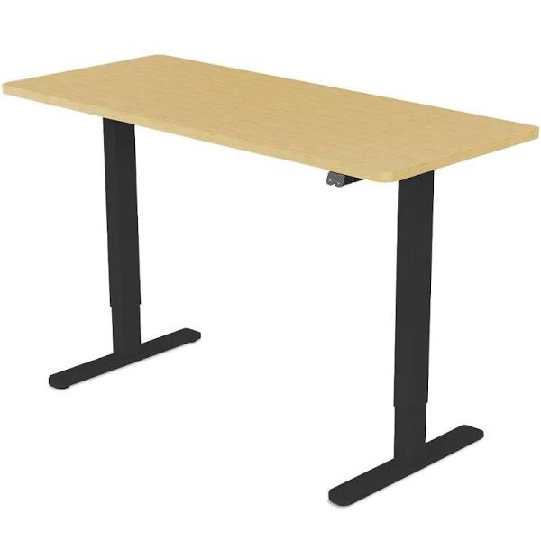 FORTIA Sit Stand Standing Desk, 120x60cm, 72-118cm Height Adjustable, 70kg Load, White Oak style/Black Frame