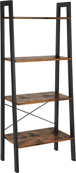 VASAGLE Ladder Shelf 4-Tier Industrial Storage Rack For Living Room Rustic Brown and Black