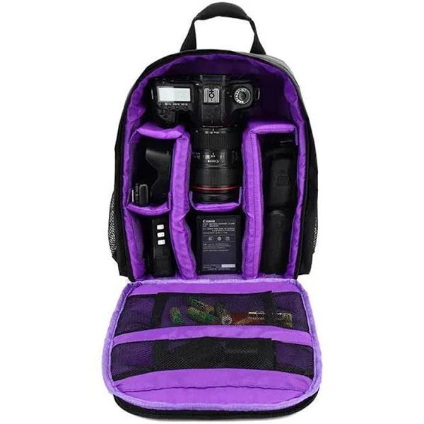 Waterproof SLR Camera Soft Case Bag Backpack Rucksack for Canon Nikon Sony AU - Purple