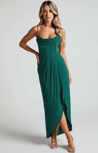 Andrina Midi Dress - High Low Wrap Corset Dress in Forest Green - Showpo Formal Dresses | Wedding Guest Dresses | Cyber Monday Sale