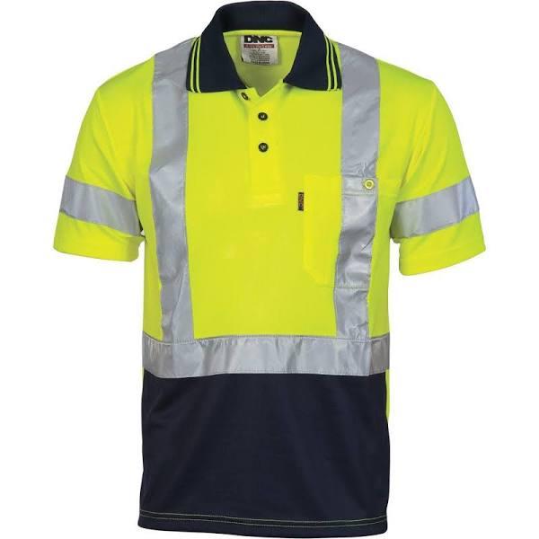 DNC HiVis D/N Cool Breathe Polo Shirt with Cross Back R/Tape - Short Sleeve - Yellow/Navy - 5XL