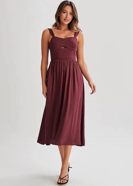 Thandi Midi Dress with Back Tie | Plum | MESHKI | Size XS | AfterPay Available