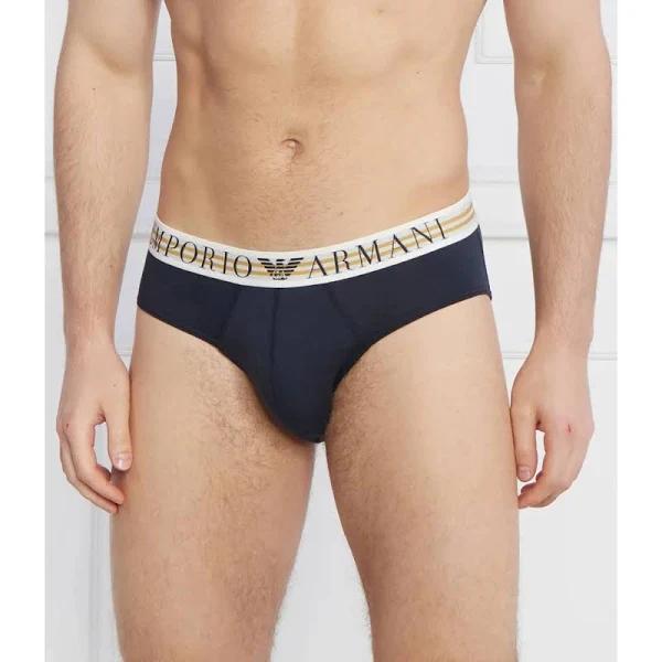 Emporio Armani - Three-Pack of Mixed Waistband Briefs, 95% Cotton 5% Elastane, Blue, Size: L