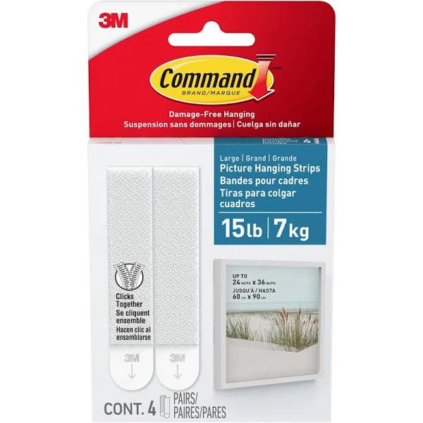 Command Bath Picture Hanging Strips, Large, White, 4 Pairs