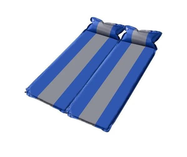 Bargene Double Self Inflating Mattress Sleeping Mat Air Bed Camping Camp Hiking Joinable Pillow - Blue