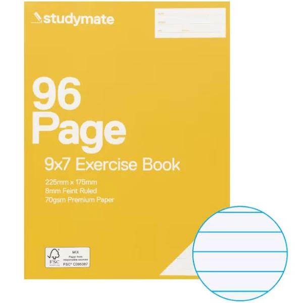 Studymate 9x7" 70gsm 8mm Ruled Exercise Book 96 Page