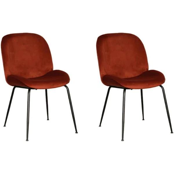 Raimon Furniture Set of 2 Casa Modern Velvet Fabric Kitchen Dining Chair Black Frame - Rust