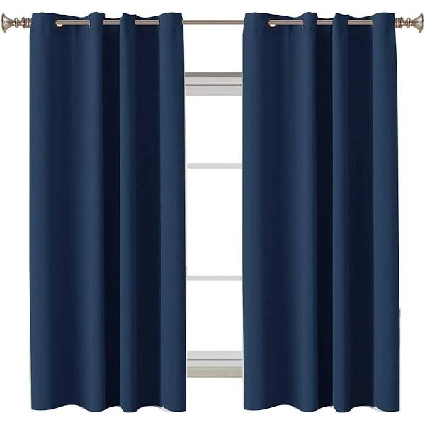 2pcs Set Blackout Thermal Insulated Panel Window Curtains Navy Blue