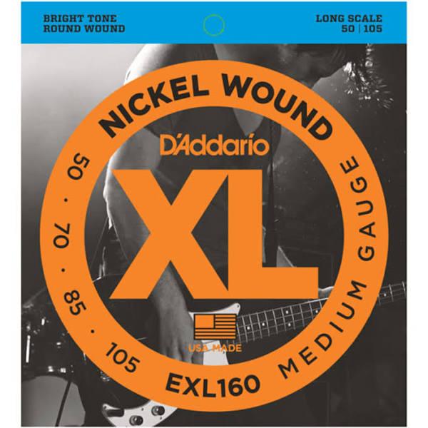 D'Addario EXL160 Nickel Wound Bass Guitar Strings Medium 50-105 Long