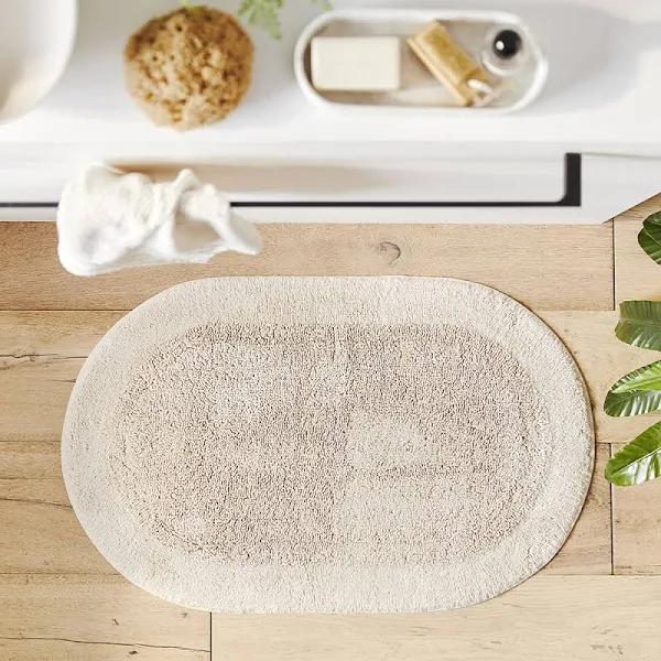 Adairs Nicola Beach Combed Cotton Oval Bath Mat - Bath Mat