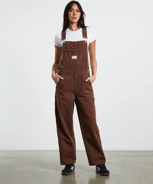 Stussy Womens Nevada Denim Overalls Coffee Brown Size XS