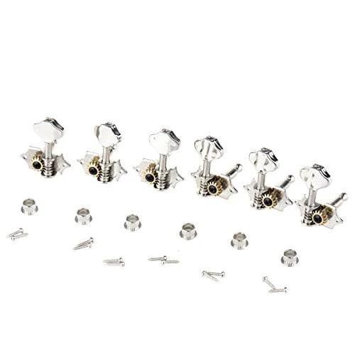 Musiclily Pro 3+3 Acoustic Guitar Tuning Pegs Keys Machine Heads Tuners Set Nickel with Chrome Button