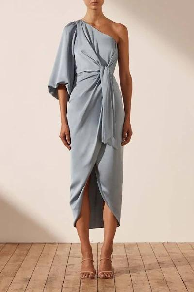 SHONA Joy - Women's Blue Midi Dresses - Luxe Tie Front One Shoulder Cocktail Dress - Size 6 at The Iconic