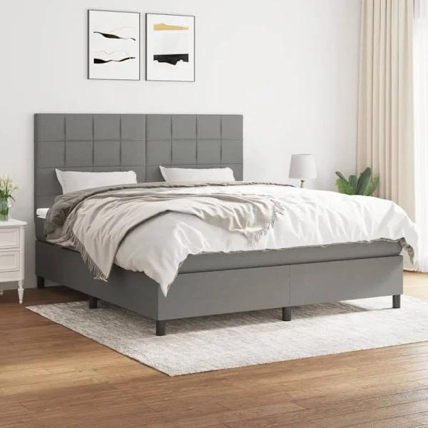 vidaXL Box Spring Bed With Mattress Dark Grey 152×203 cm Queen Fabric