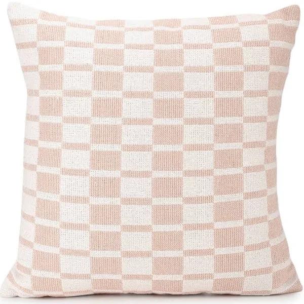 Kmart 43cm Woven Check Cushion - Pink and Natural