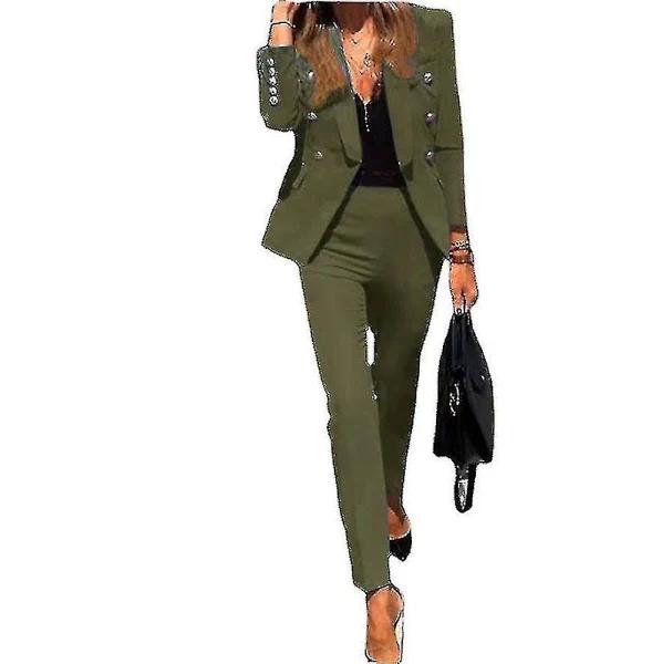 Women's Blazer With Trouser Suits Ice Work Business Suit Jacket 2-Piece Suit Set Jp Green M