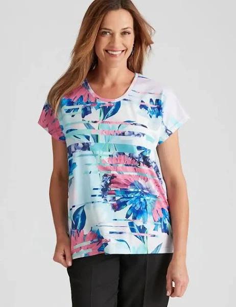 Millers - Womens Tops - Short Sleeve Printed Scoop Neck Slub Top