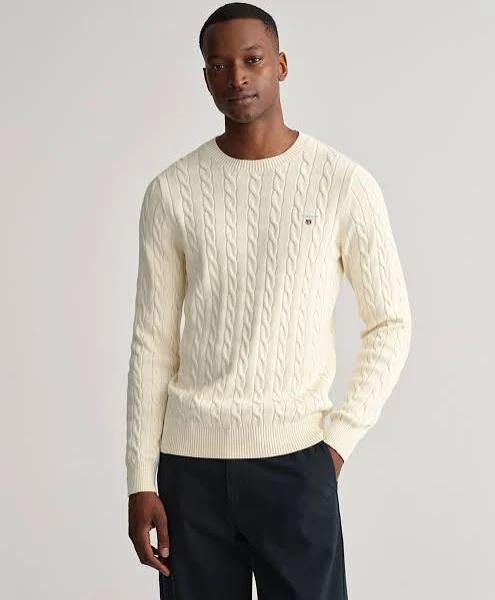 Cotton Cable Crew Neck Sweater XS / Cream