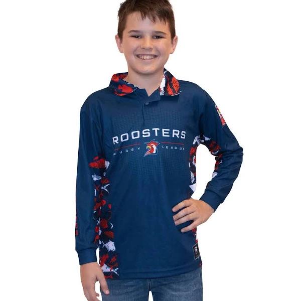 NRL Long Sleeve Reef Runner Fishing Polo Shirt - Sydney Roosters - Youth