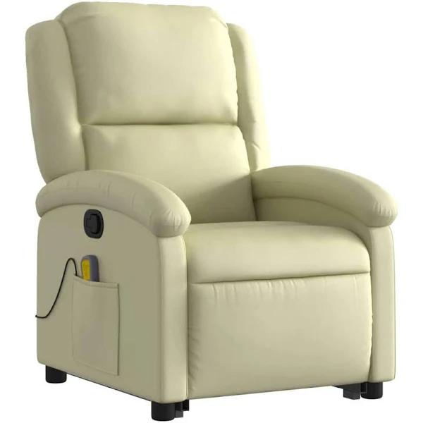 Stand Up Massage Recliner Chair Cream Real Leather vidaXL