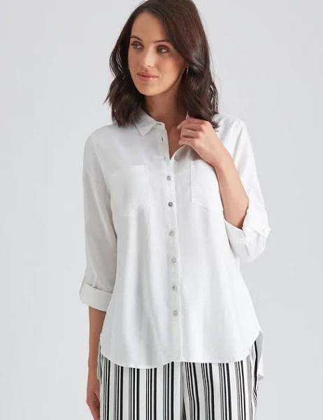 Katies Linen Blend Shirt - White - Womens - Size 20 - Ezibuy