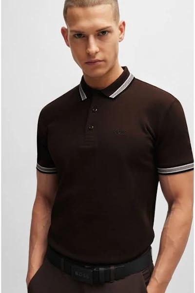 Mens Boss Brown 100% Cotton Paddy Tipped Polo Shirt