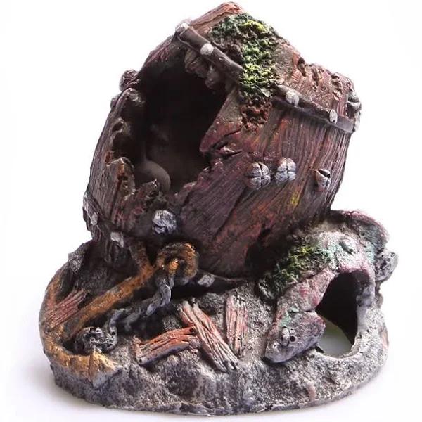 Aqua One Wrecked Barrel On Rock Ornament - Small (36747)