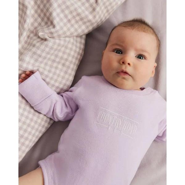 Country Road Girls Organically Grown Heritage Long Sleeve Bodysuit Lilac in Size 6-12 Months | 100% Cotton