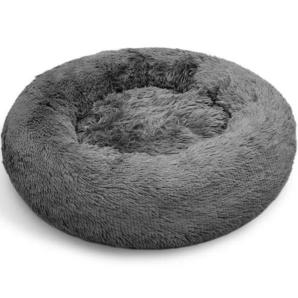 Pawfriends Dog Pet Cat Calming Bed Warm Plush Round Nest Comfy Sleeping Dark Grey 100cm