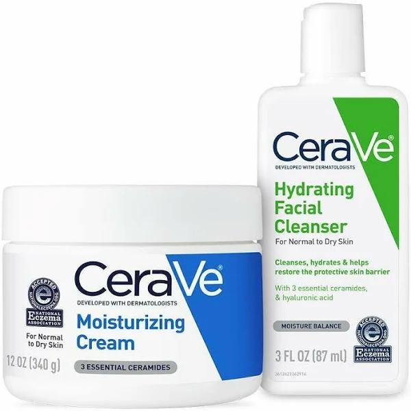 CeraVe Moisturizing Cream and Hydrating Face Wash Trial Combo 12oz Cream + 3oz Travel Size Cleanser