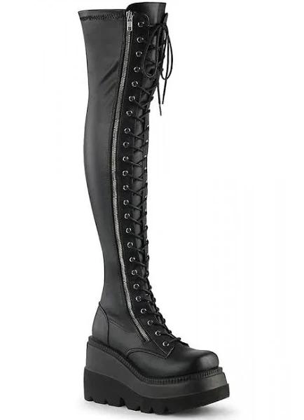 Demonia SHAKER-374 Black Stretch Vegan Leather Size 12