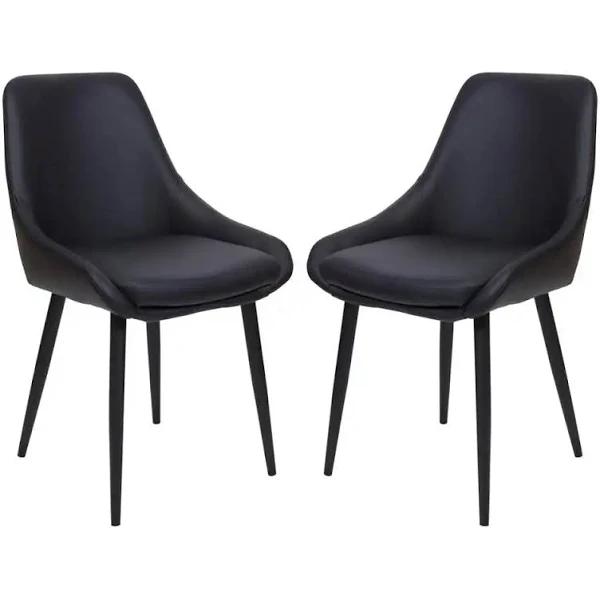 Set of 2 Marco Faux Leather Dining Chair Metal Legs - Black