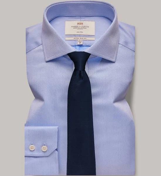 Hawes & Curtis Non-Iron Blue Pique Extra Slim Shirt - Windsor Collar