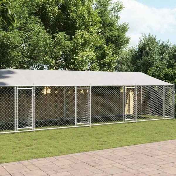 Dog Cage with Roof and Doors Grey 12x2x2 M Galvanised Steel vidaXL