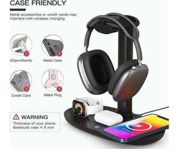 Headphone Stand With Wireless Charger, 4 in 1 Charging Station