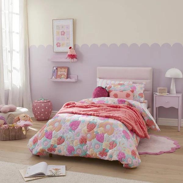 Adairs Kids Strawberry Summer Lilac Quilted Quilt Cover Set - Double