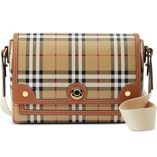 Burberry Note Check Flap Crossbody Bag Briar Brown