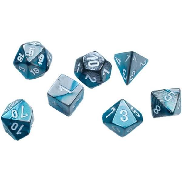 Chessex Gemini Mini Steel-Teal/White 7-Die Set (CHX 20656)