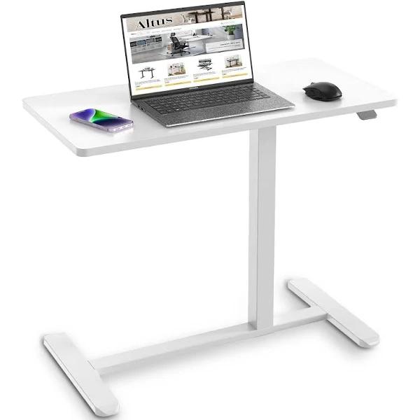 Altus Height Adjustable Mobile Desk with Wheels Pneumatic Over Bedside Table