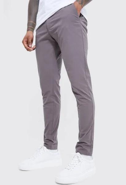 boohooMAN - Fixed Waist Skinny Textured Chino - Grey - Size 28