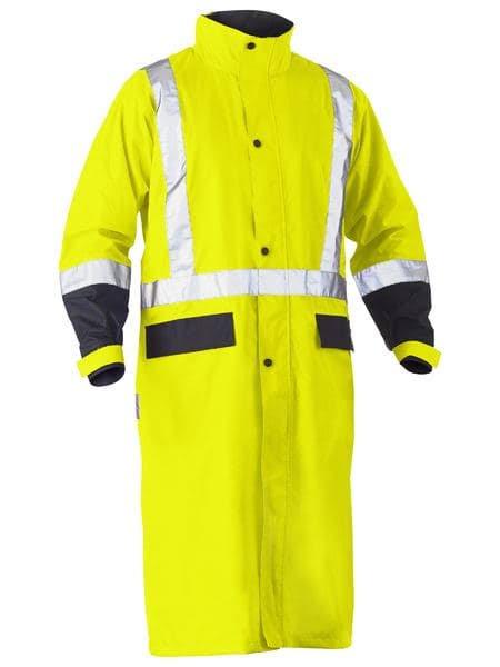 Bisley Hi Vis Taped Long Rain Coat - Yellow/Navy 2XL