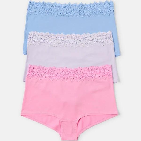 Kmart 3 Pack Cotton Lace Boyleg Briefs in FF Bl Hy Size: 14