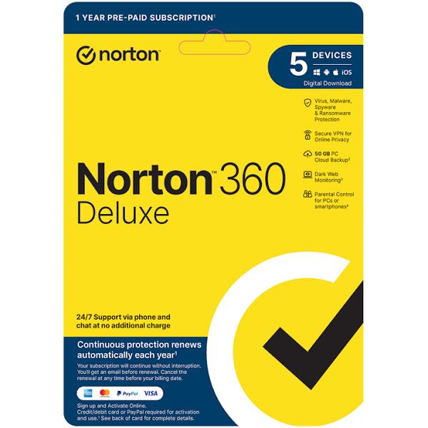 Norton 360 Deluxe 50GB AU 1 User 5 Device 12mo Generic ENR RSP DVDSLV Gum