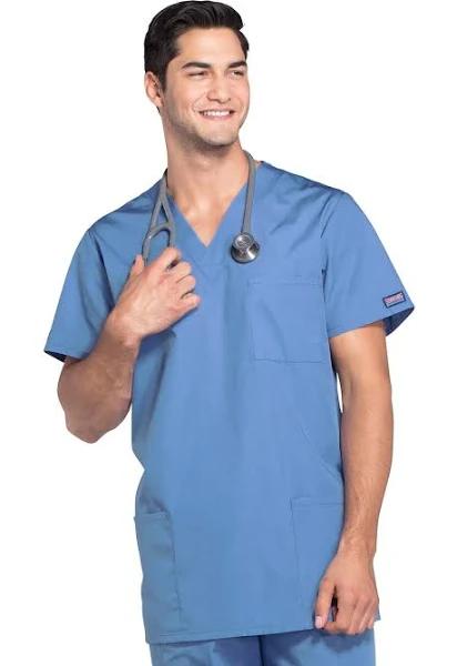 Cherokee Workwear 4876 Scrubs Top Unisex V-Neck Ceil Blue